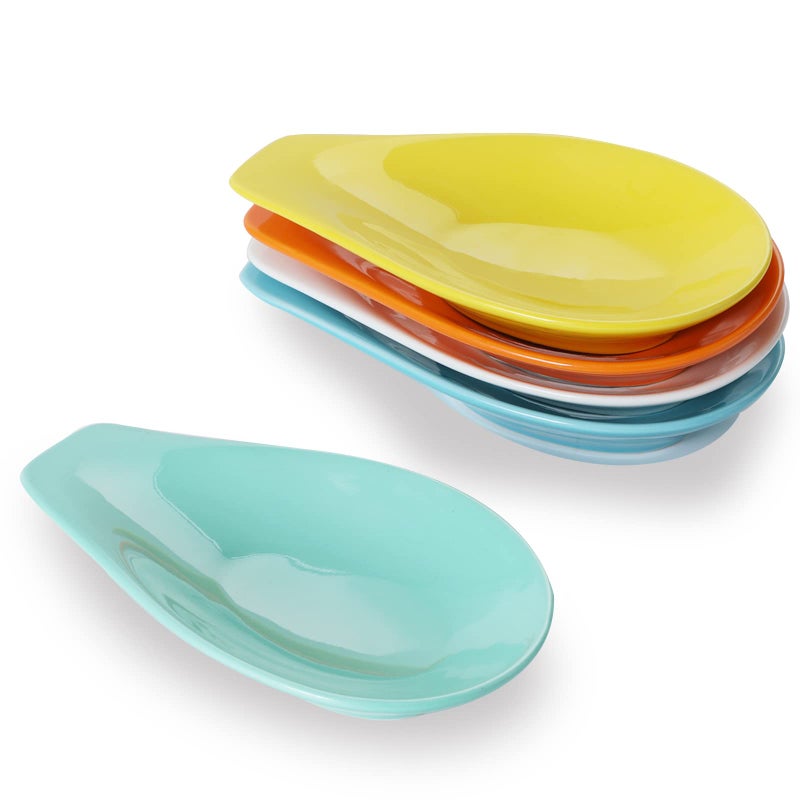 ONTUBE Ceramic Spoon Rests for Buffet Table Set of 5, Sauce Dish Resting Cooking Spoons Holder for Home and Kitchen, 6.5 Inch MixColor - Image 1